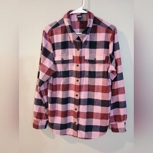Patagonia Women's Pink Mauve Plaid Flannel Long Sleeve Shirt Organic Cotton L